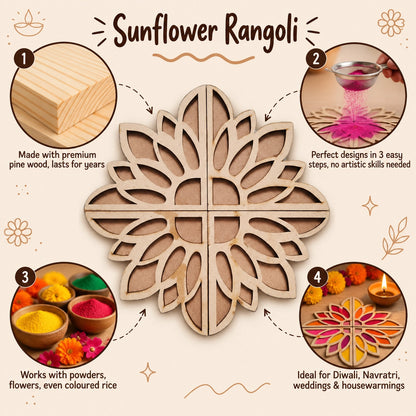 Sunflower Art Wooden Rangoli (Reusable DIY Template)