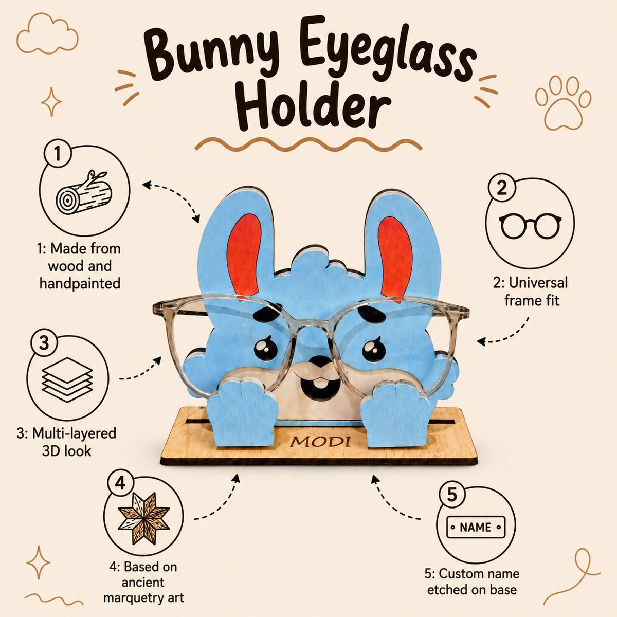 Bunny The Spec Keeper — Carved Wooden Eyeglass Stand