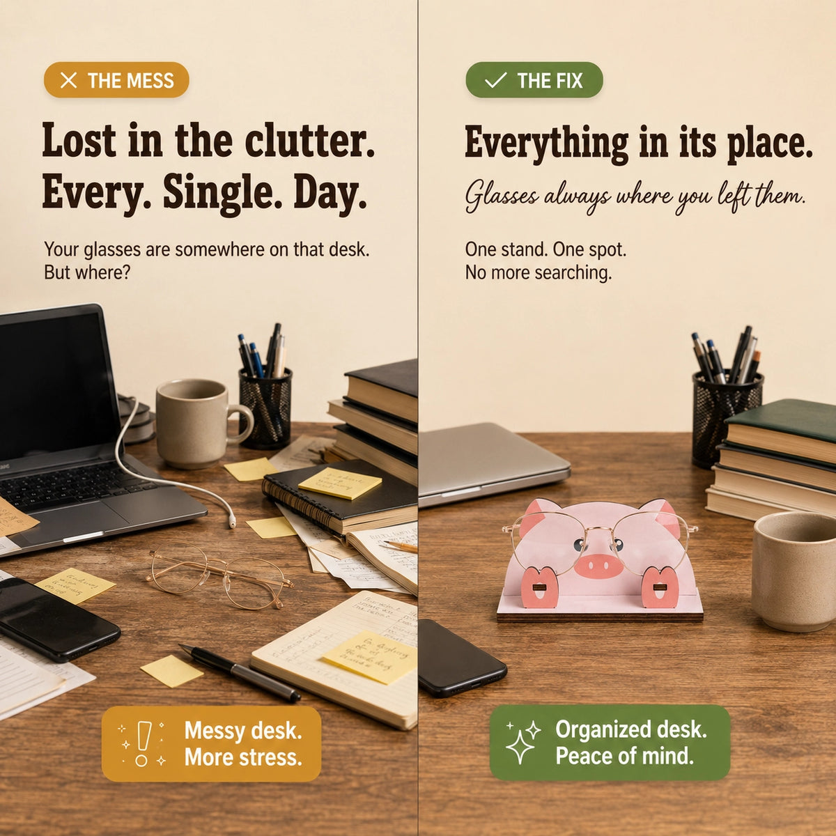 Zoobees Pig Spec Keeper — Personalised Wooden Eyeglass Stand