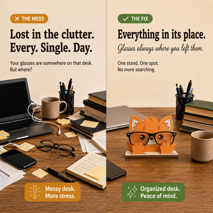 Miss Foxie The Spec Keeper — Carved Wooden Eyeglass Stand