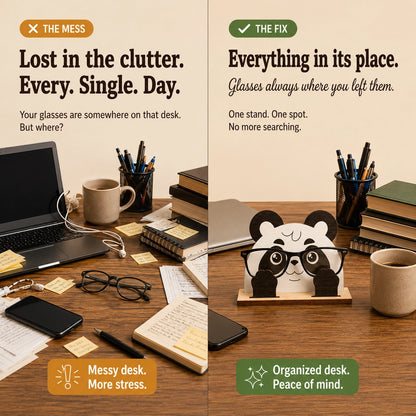 Pookie Panda The Spec Keeper — Carved Wooden Eyeglass Stand for Desk, Gifting