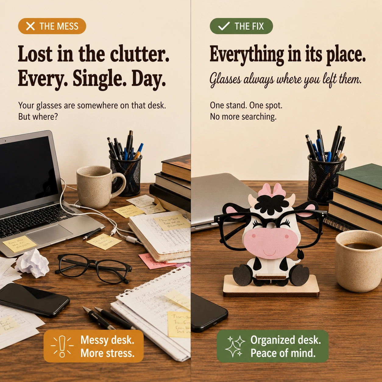 MooMoo The Spec Keeper — Carved Wooden Eyeglass Stand