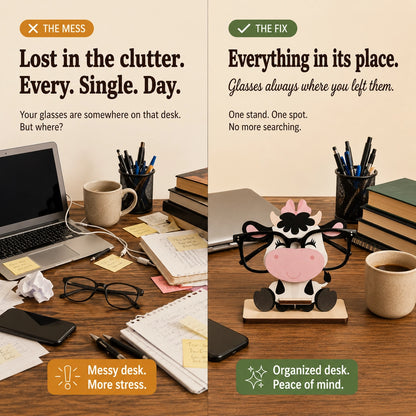 MooMoo The Spec Keeper — Carved Wooden Eyeglass Stand