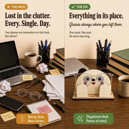 PikaBoo The Spec Keeper — Carved Wooden Eyeglass Stand for Desk, Gifting