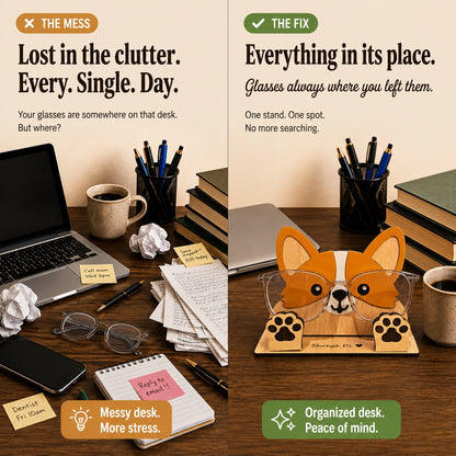 Zoobees Corgi Dog Spec Keeper — Personalised Wooden Eyeglass Stand