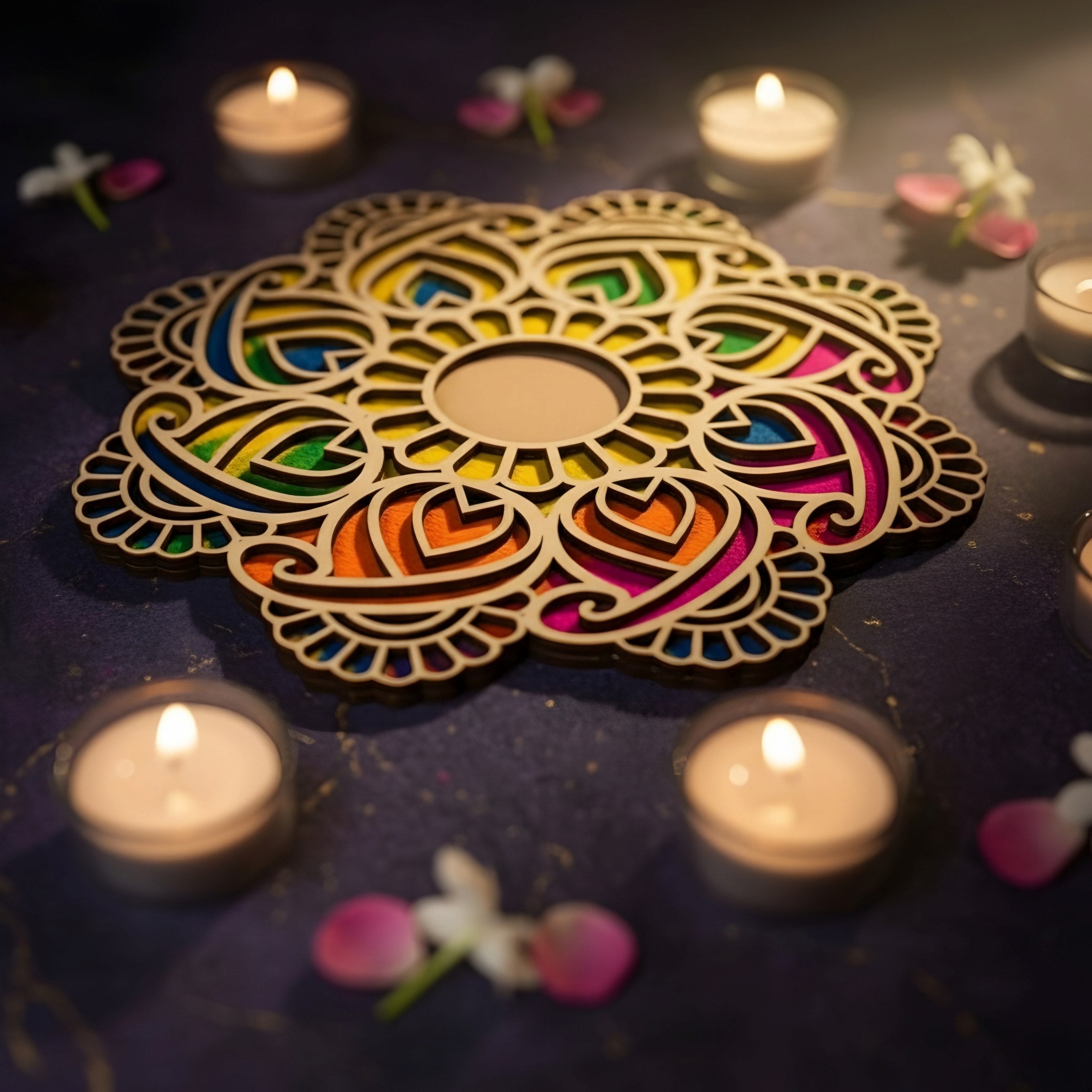 Bloom Art Wooden Rangoli (Reusable DIY Template) - Wood Waley