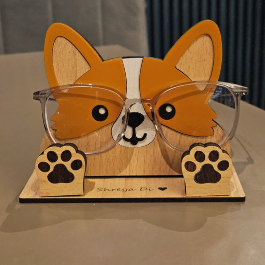 Zoobees Corgi Dog Spec Keeper — Personalised Wooden Eyeglass Stand