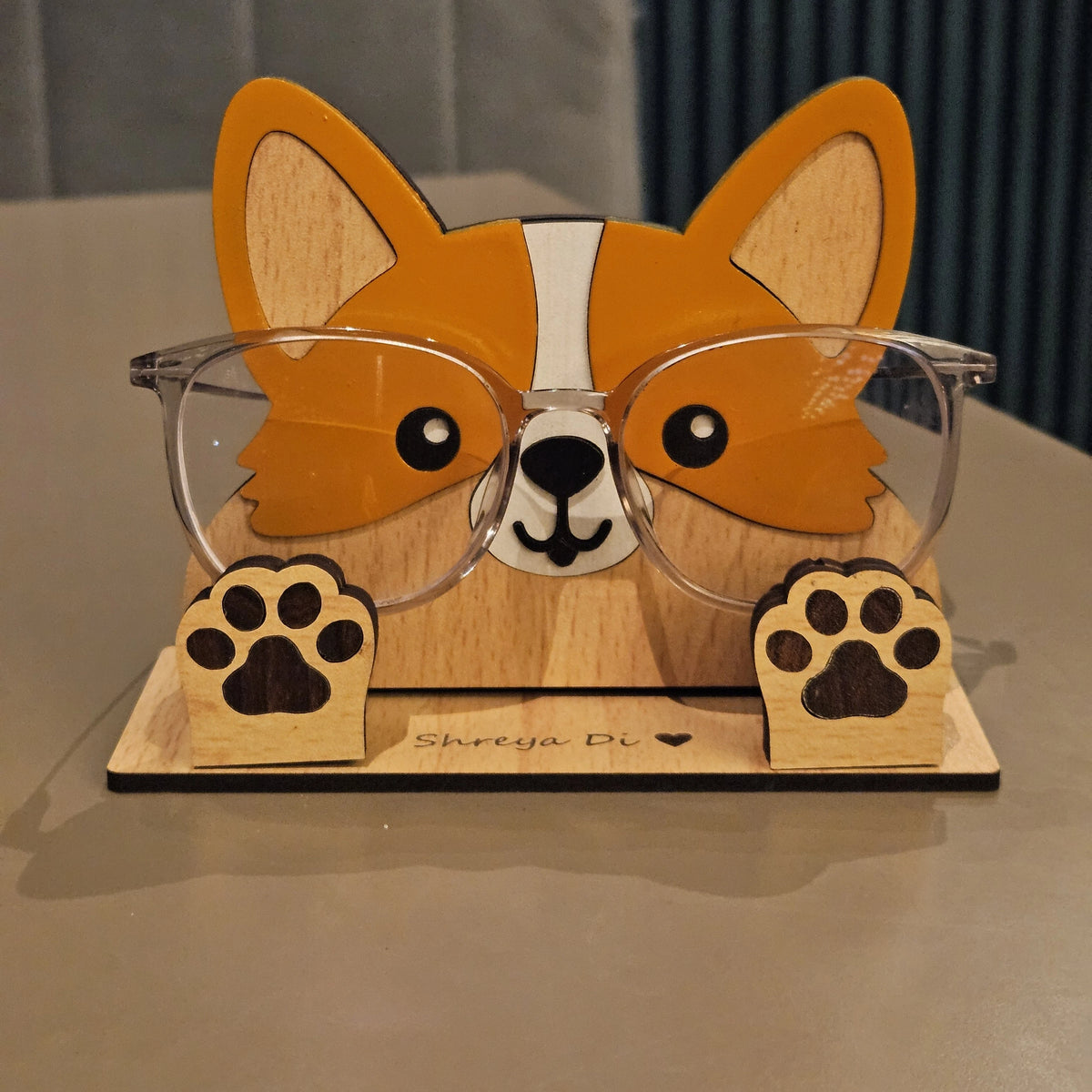 Zoobees Corgi Dog Spec Keeper — Personalised Wooden Eyeglass Stand