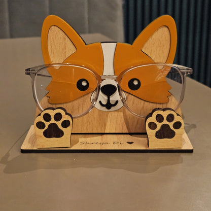 Zoobees Corgi Dog Spec Keeper — Personalised Wooden Eyeglass Stand