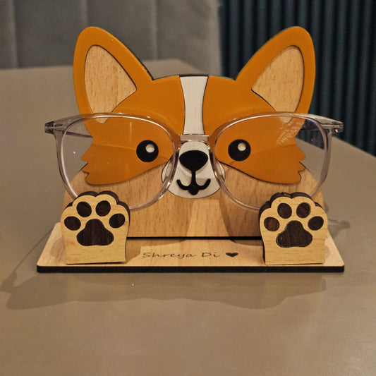 Zoobees Corgi Dog Spec Keeper — Personalised Wooden Eyeglass Stand