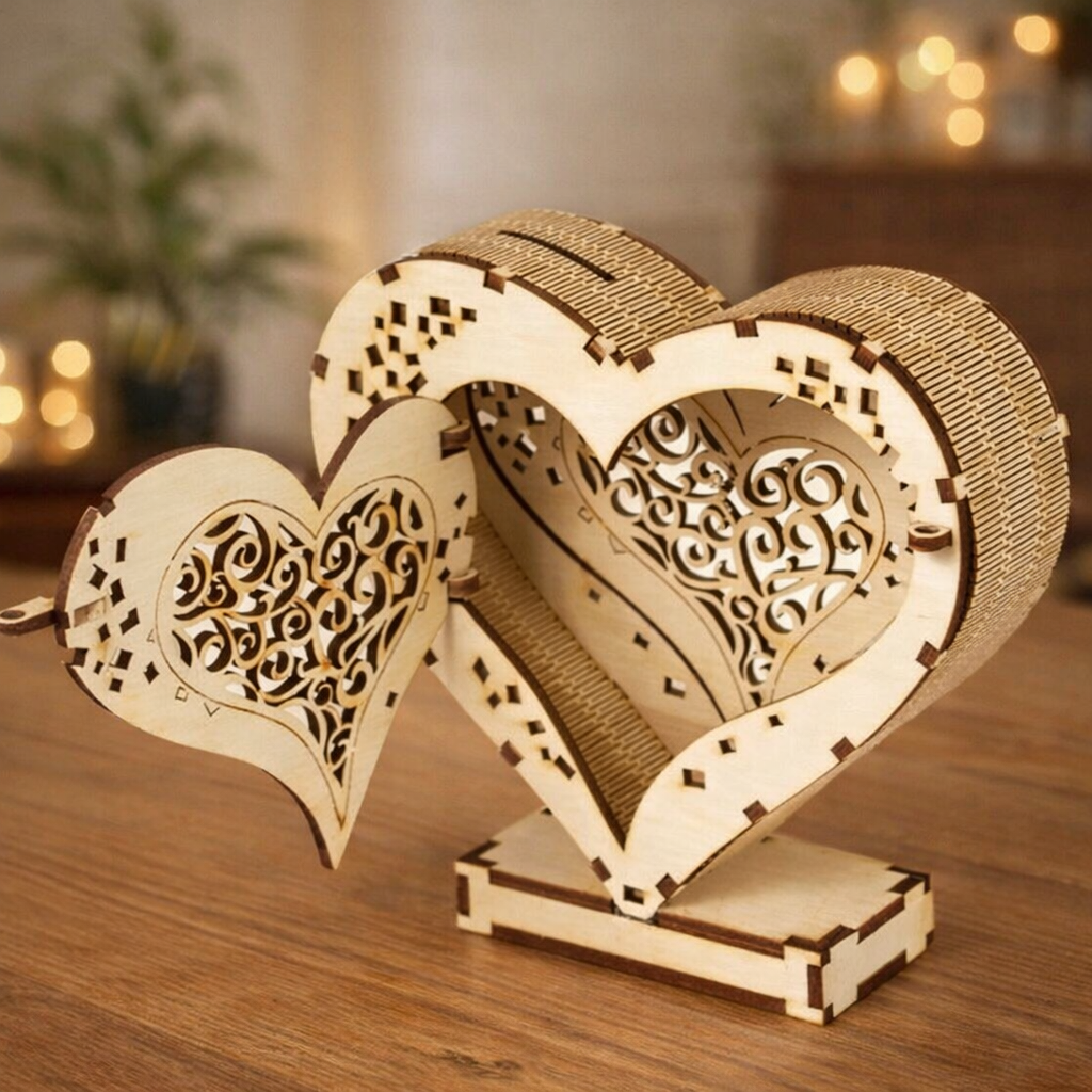 Wooden Heart Piggybank Valentine gift with a Padlock