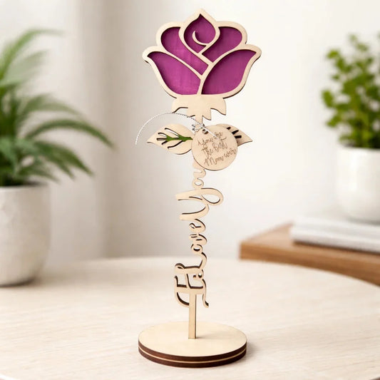 Personalised Valentine Day Wooden Rose — Couples Wooden Gift | Woodwaley