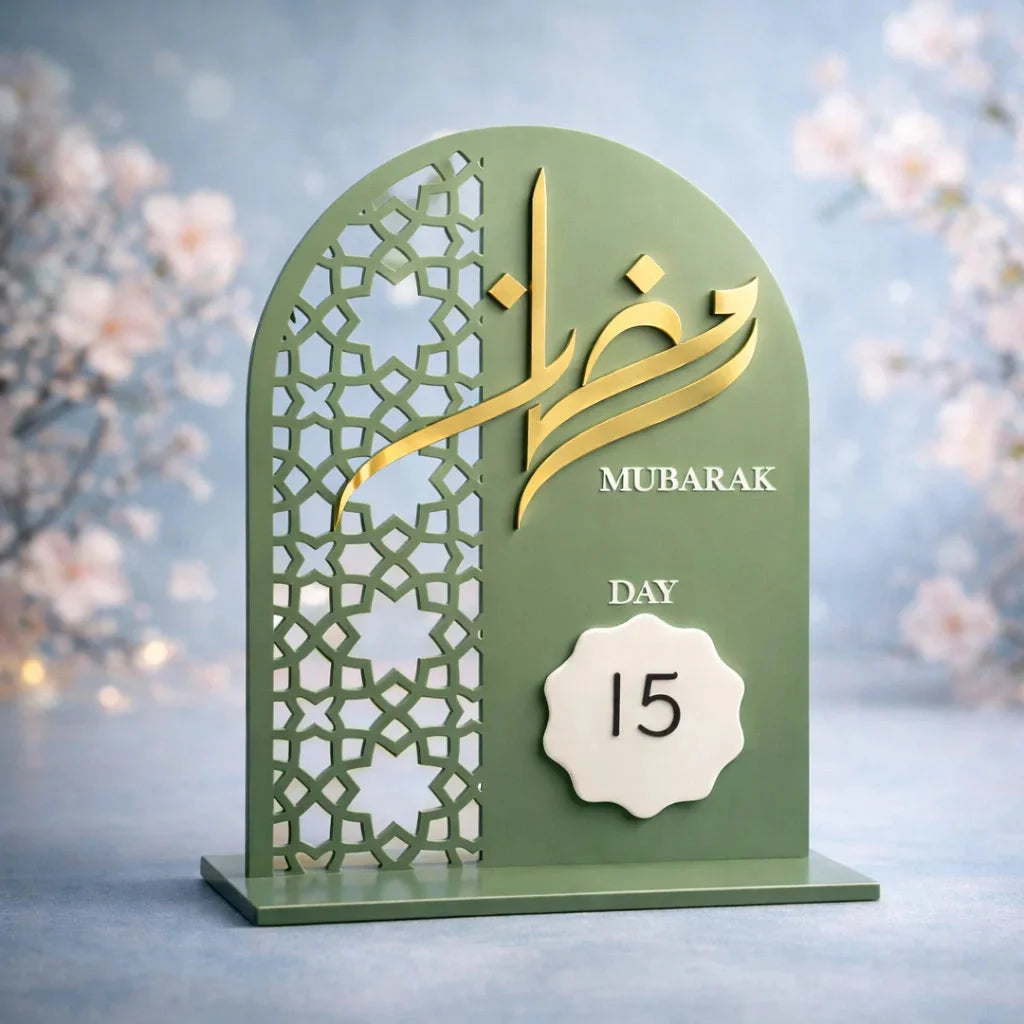 Acrylic Ramadan Countdown Sign – Ramadan Mubarak Table Decor | Islamic Home Decoration — Ramadan Wooden Gift | Woodwaley
