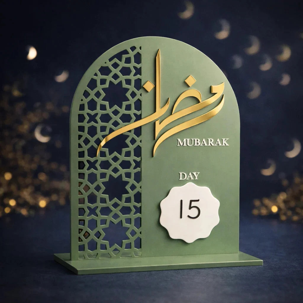 Acrylic Ramadan Countdown Sign – Ramadan Mubarak Table Decor | Islamic Home Decoration — Ramadan Wooden Gift | Woodwaley