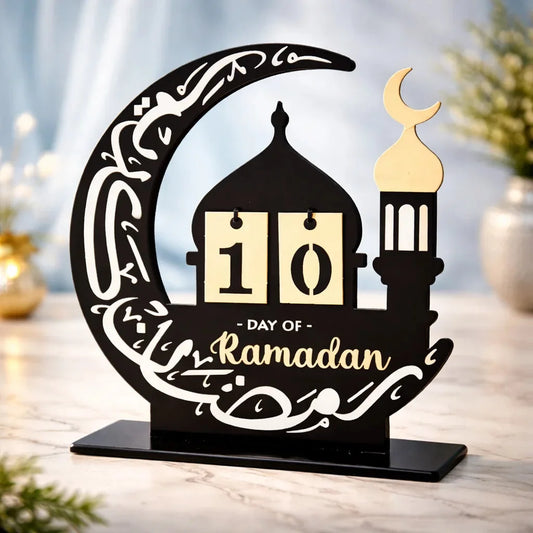 Ramadan Advent Calendar Islamic Muslim Mosque Moon Shaped — Ramadan Wooden Gift | Woodwaley