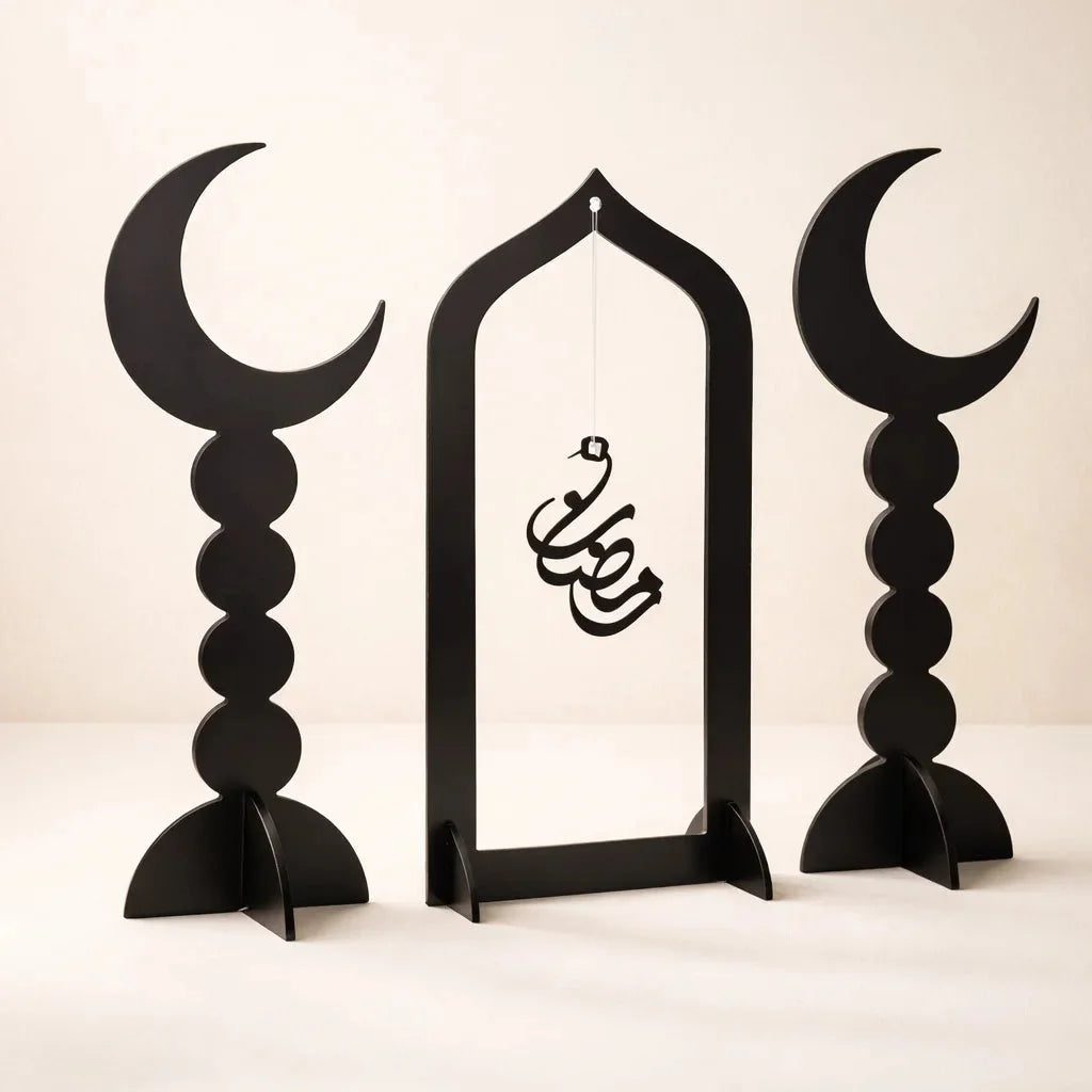 Black Acrylic Eid Mubarak Decorative Table Stand – Modern Islamic Home Décor — Ramadan Wooden Gift | Woodwaley