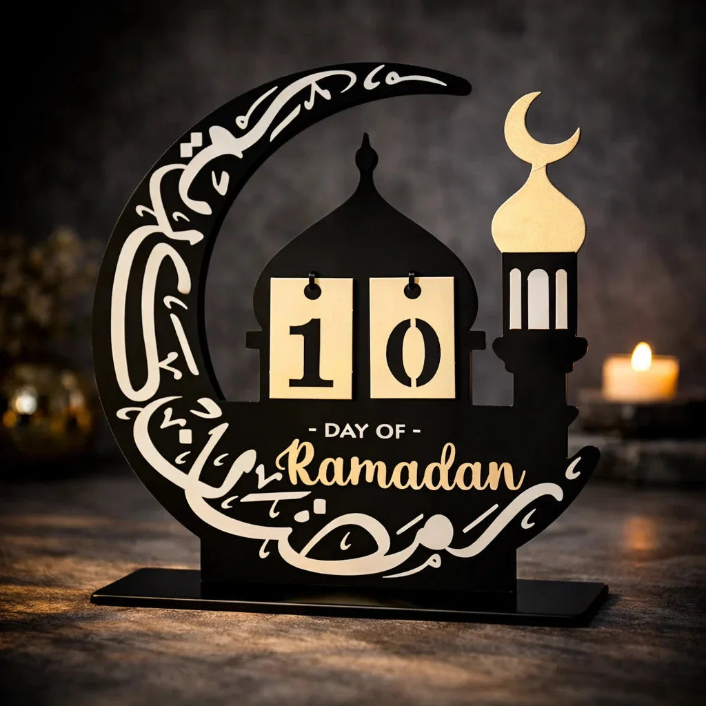 Ramadan Advent Calendar Islamic Muslim Mosque Moon Shaped — Ramadan Wooden Gift | Woodwaley