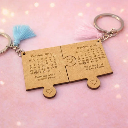 Engraved Couples Heart Puzzle Key chain — Couples Wooden Gift | Woodwaley