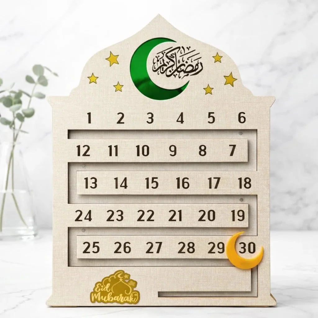 Ramadan Calendar – Reusable Wooden Ramadan Countdown Decor | Islamic Home Decoration — Ramadan Wooden Gift | Woodwaley