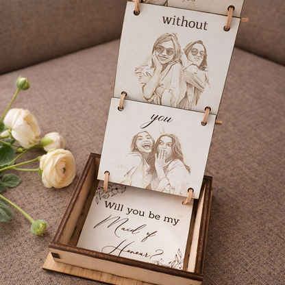 Personalised wooden photo pull up gift box