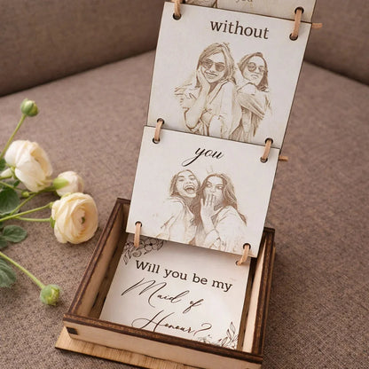 Personalised wooden photo pull up gift box — Couples Wooden Gift | Woodwaley