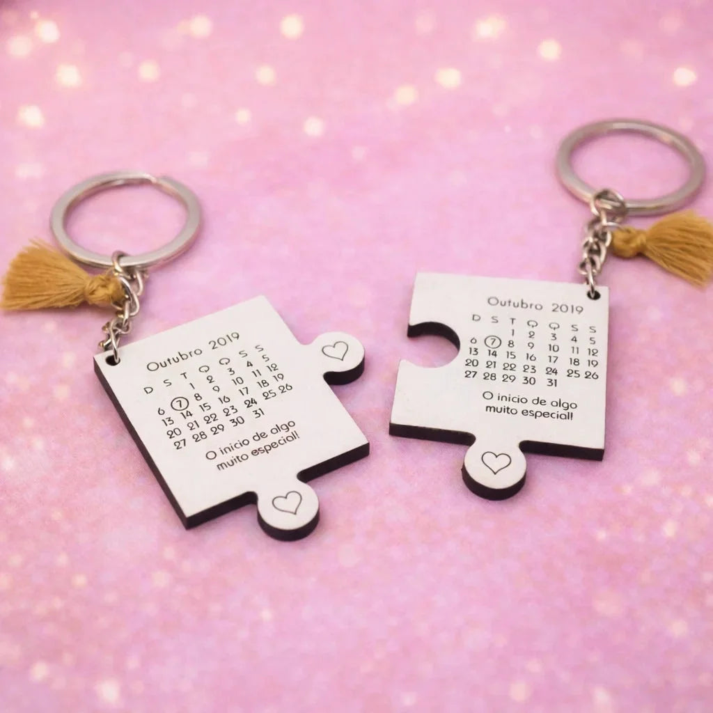 Engraved Couples Heart Puzzle Key chain — Couples Wooden Gift | Woodwaley