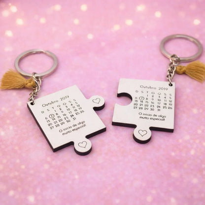 Engraved Couples Heart Puzzle Key chain — Couples Wooden Gift | Woodwaley