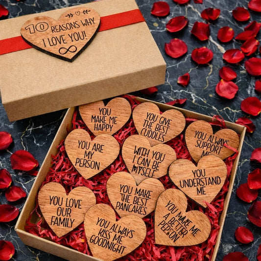 Personalised Heart Gift Box, 10 Reasons Why I Love You Box, Valentine's Day Gift, Dating Anniversary Gift — Couples Wooden Gift | Woodwaley