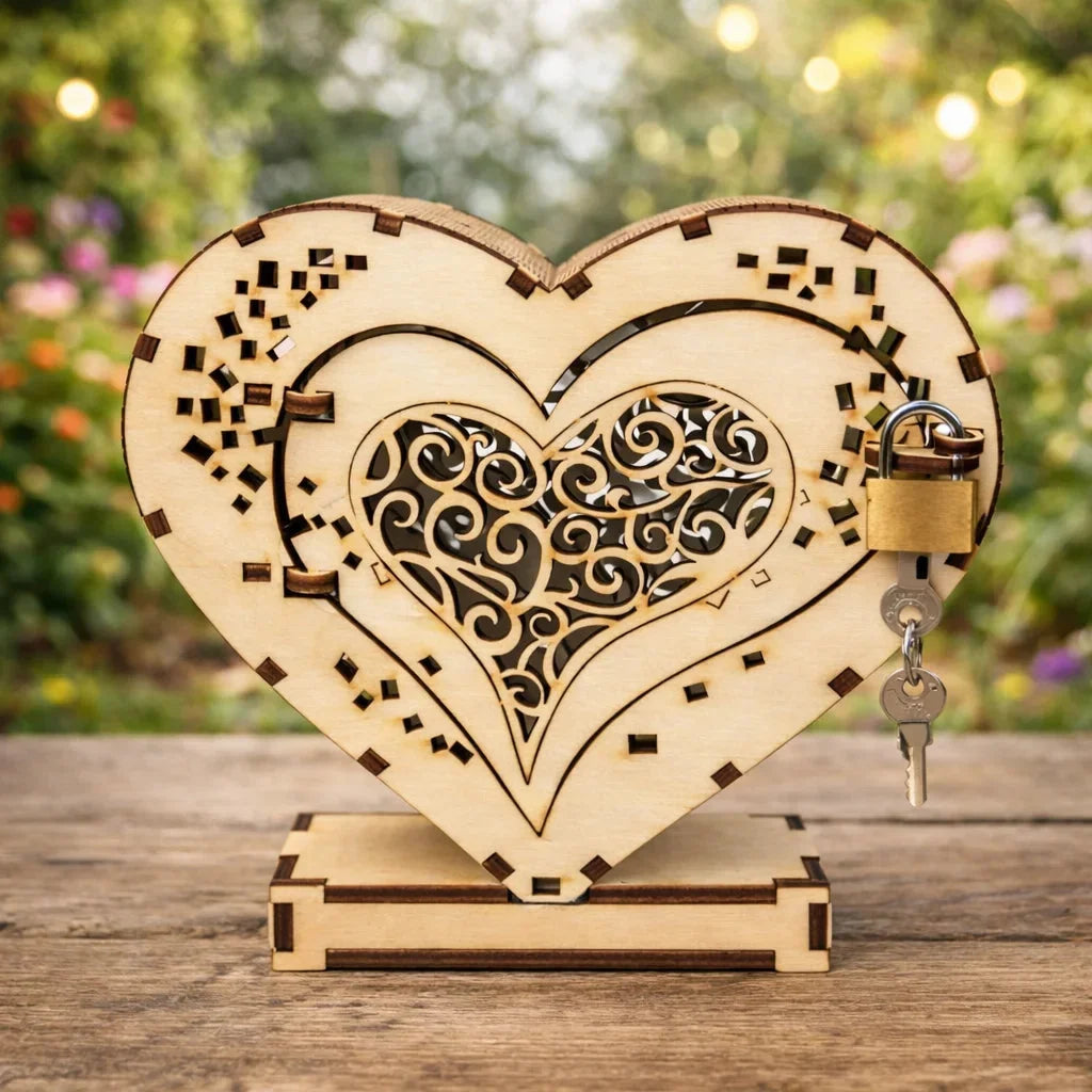Wooden Heart Piggybank Valentine gift with a Padlock — Couples Wooden Gift | Woodwaley