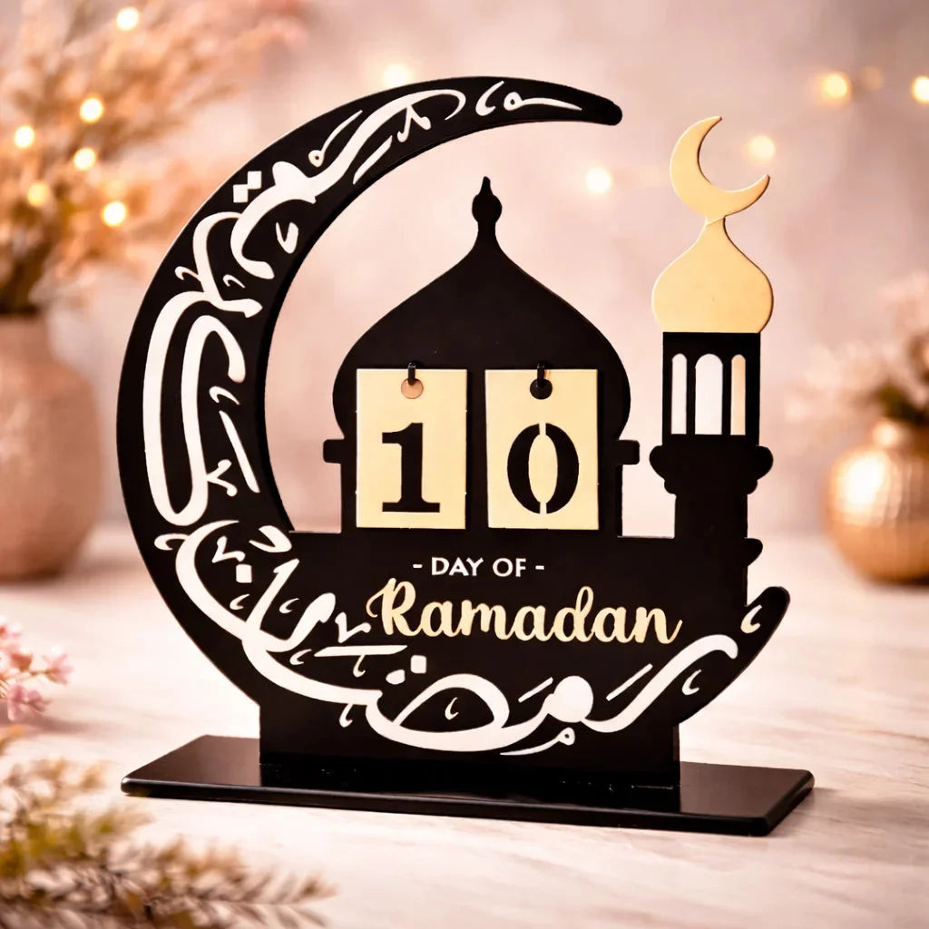 Ramadan Advent Calendar Islamic Muslim Mosque Moon Shaped — Ramadan Wooden Gift | Woodwaley