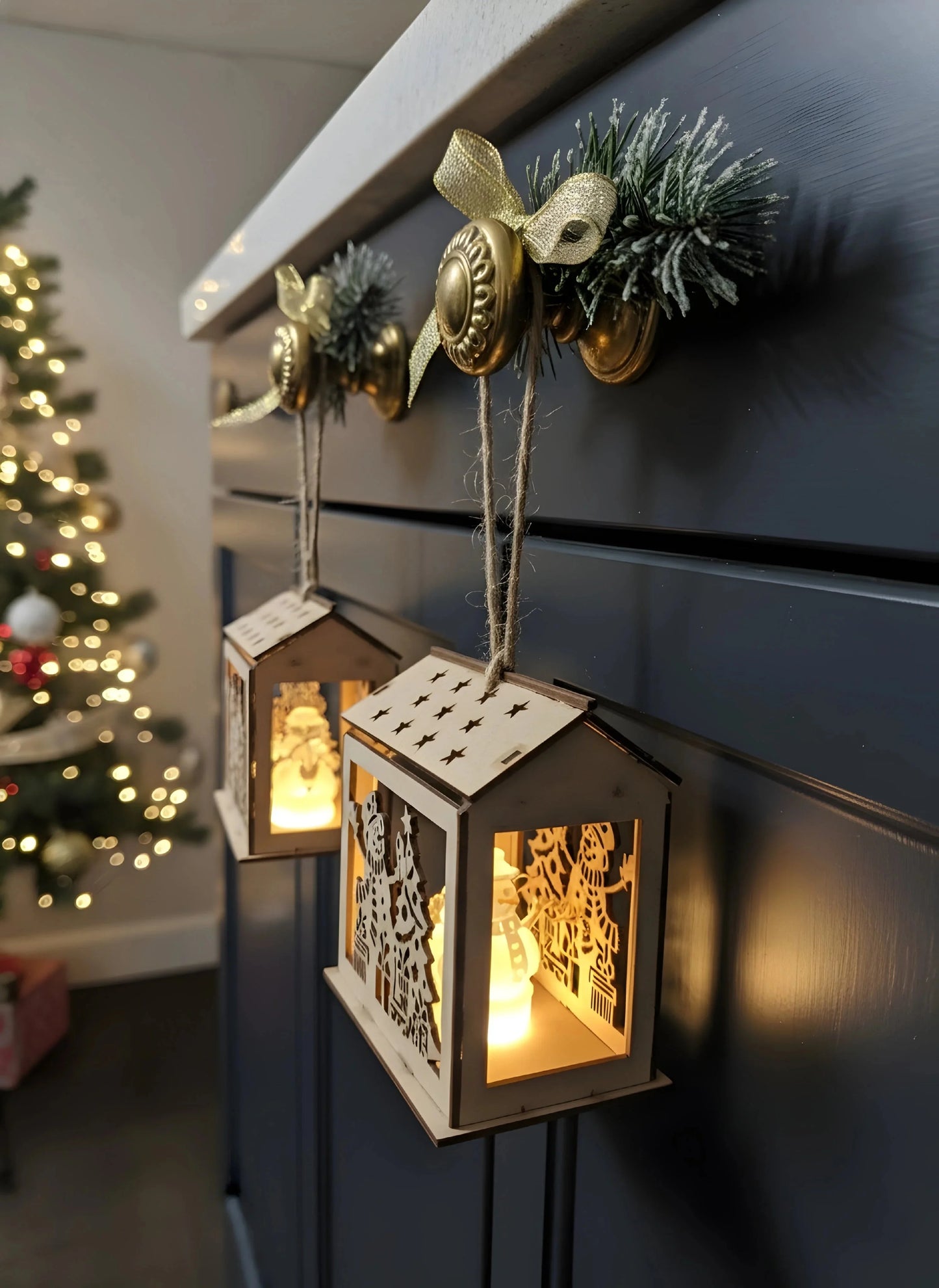 Glowman Gingerbread House With Light Christmas Ornaments — Christmas Wooden Gift | Woodwaley