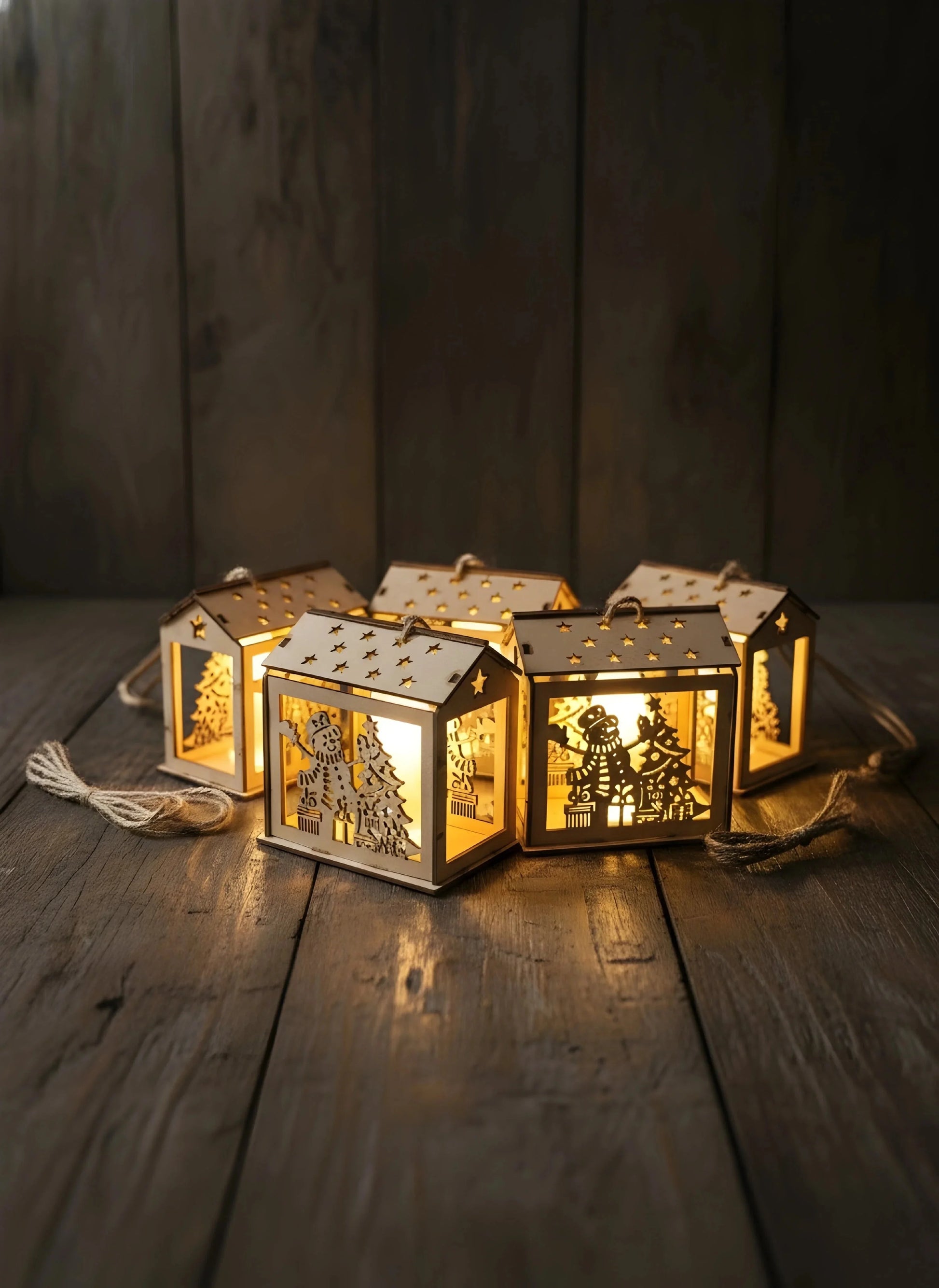 Glowman Gingerbread House With Light Christmas Ornaments — Christmas Wooden Gift | Woodwaley