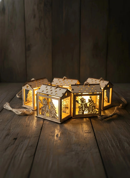 Glowman Gingerbread House With Light Christmas Ornaments — Christmas Wooden Gift | Woodwaley