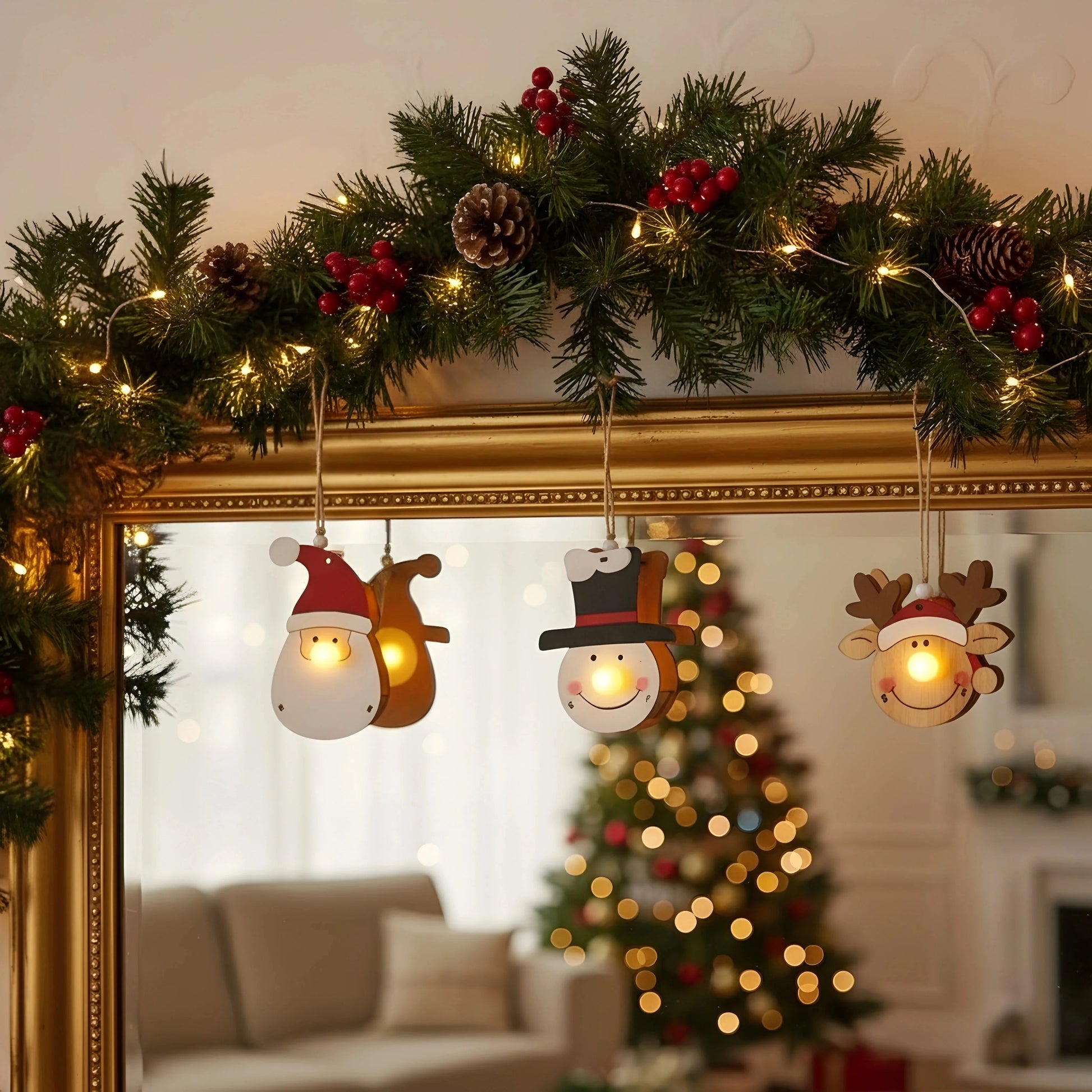 Jolly Santa Christmas Lights Ornaments — Christmas Wooden Gift | Woodwaley