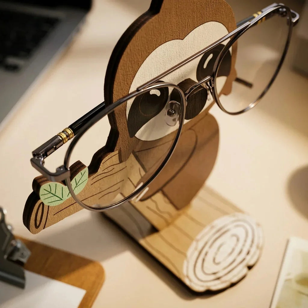 Napster Sloth The Spec Keeper — Carved Wooden Eyeglass Stand for Desk, Gifting — Personalised Wooden Gift India | Woodwaley