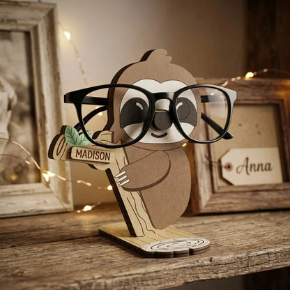 Napster Sloth The Spec Keeper — Carved Wooden Eyeglass Stand for Desk, Gifting — Custom Wooden Keepsake | Woodwaley