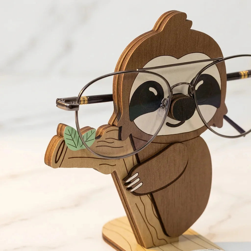 Napster Sloth The Spec Keeper — Carved Wooden Eyeglass Stand for Desk, Gifting — Premium Wooden Decor | Woodwaley