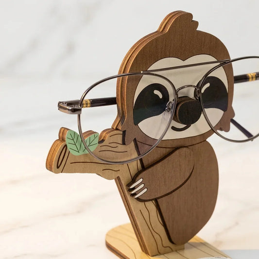 Napster Sloth The Spec Keeper — Carved Wooden Eyeglass Stand for Desk, Gifting — Premium Wooden Decor | Woodwaley