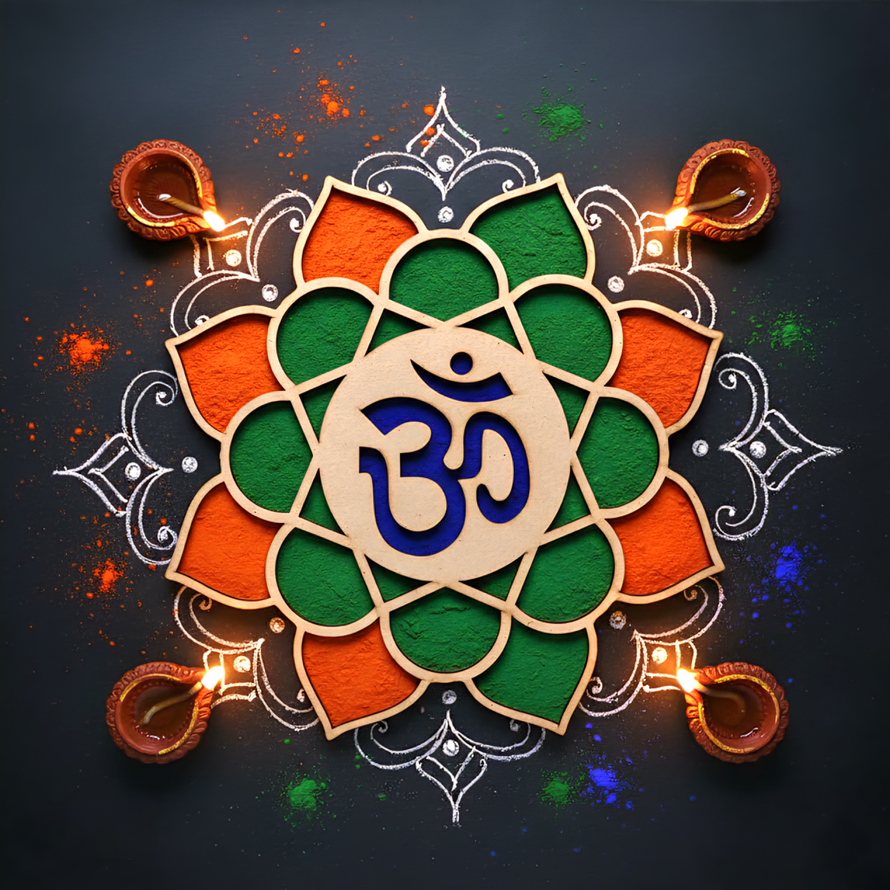 Om-Kamal DIY Wooden Rangoli ready - to - use