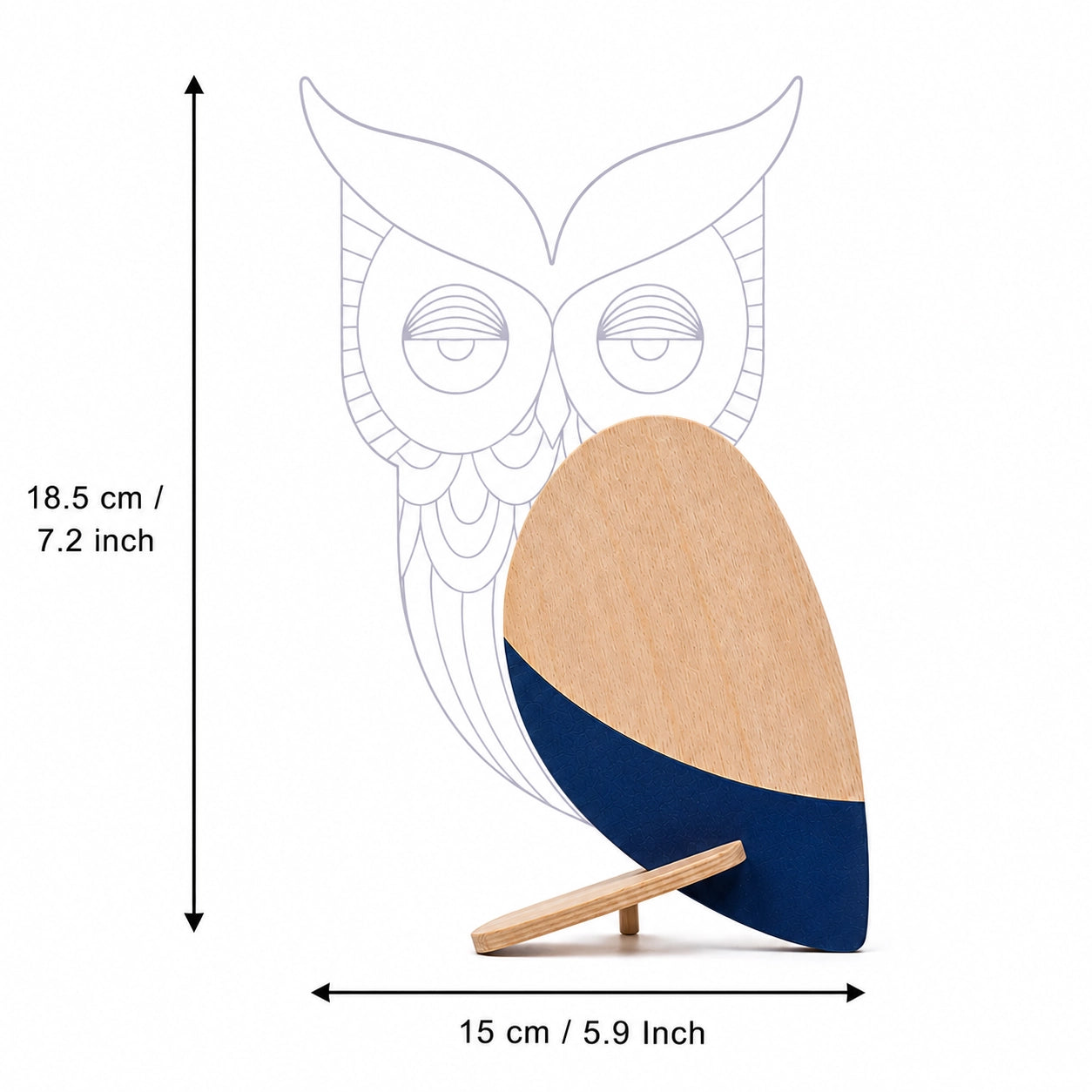 Owl Wooden Table Lamp 18.5x15cm dimensions birch wood navy base