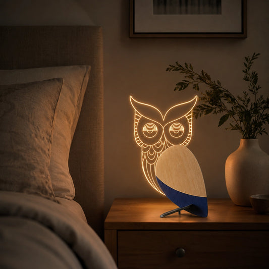 Owl Wooden Table Lamp lifestyle bedside night light glow