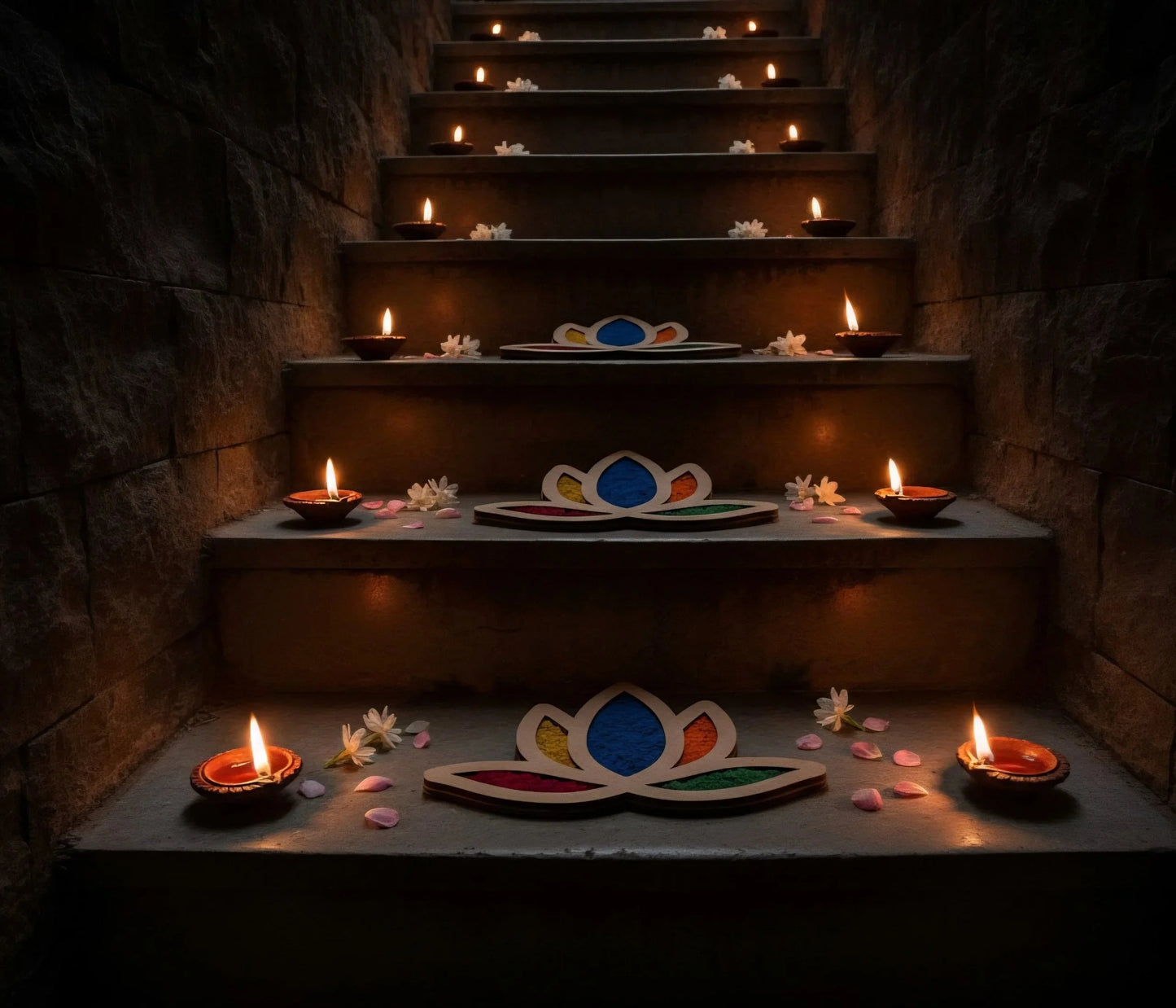 Lotus Rangoli Borders 6 inch — Diwali Wooden Gift | Woodwaley
