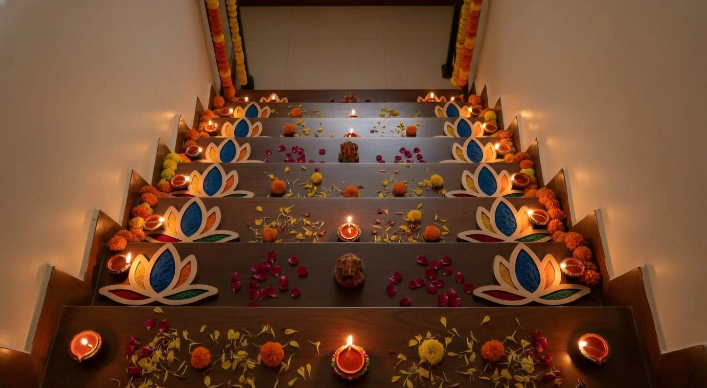 Lotus Rangoli Borders 6 inch — Diwali Wooden Gift | Woodwaley