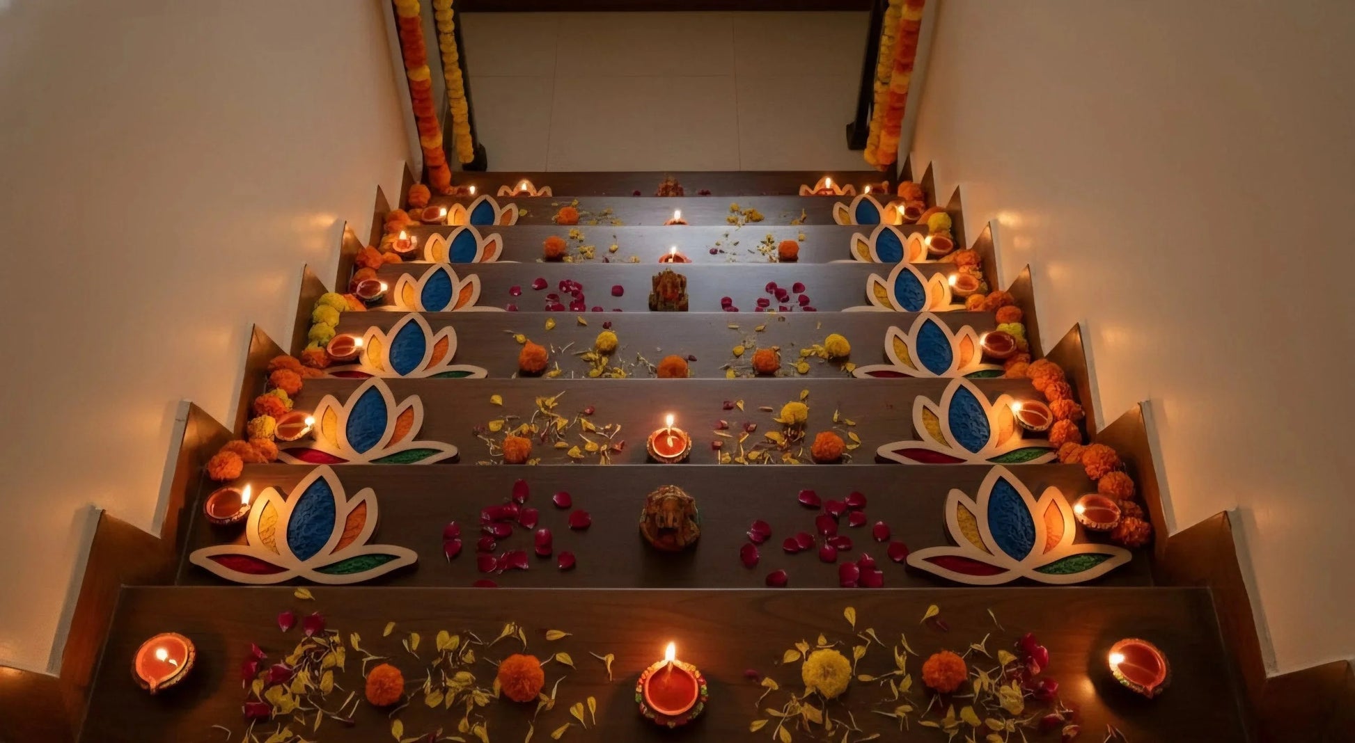 Lotus Rangoli Borders 6 inch — Diwali Wooden Gift | Woodwaley