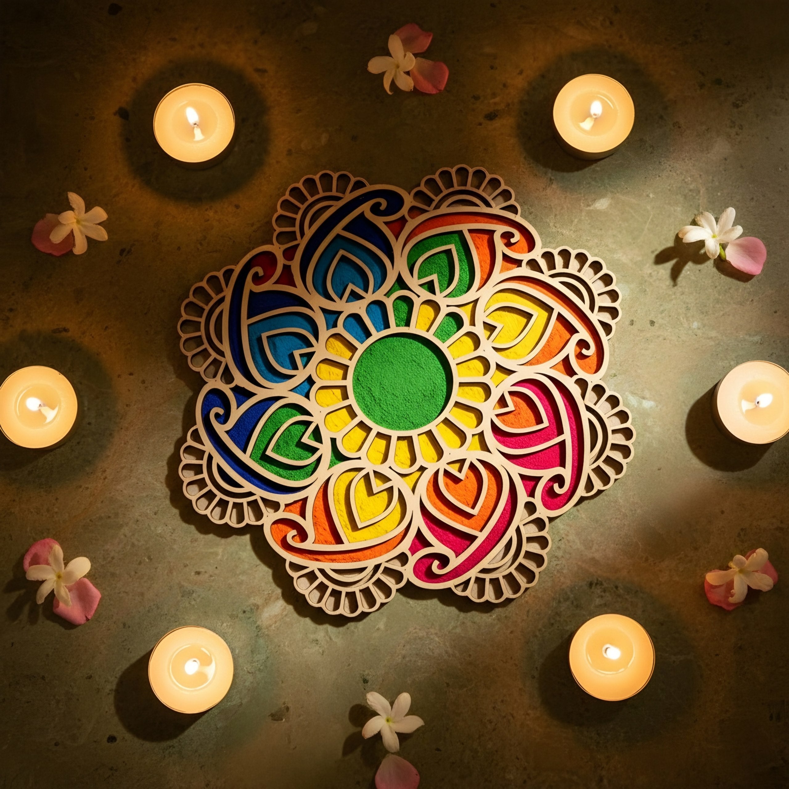 Bloom Art Wooden Rangoli (Reusable DIY Template)