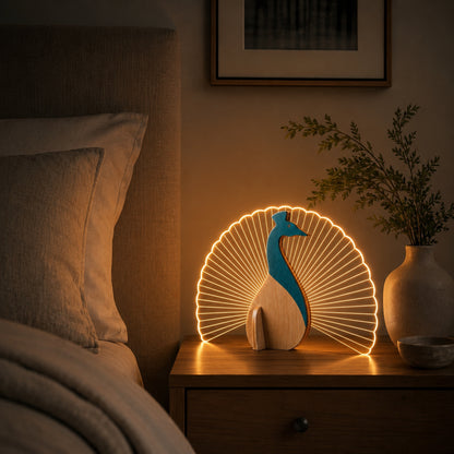 Main Character Energy — Peacock Wooden Table Lamp