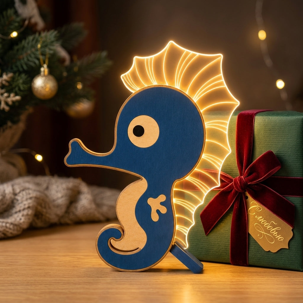 Seahorse Wooden Table Lamp — customer review photo handcrafted wooden night light | Woodwaley