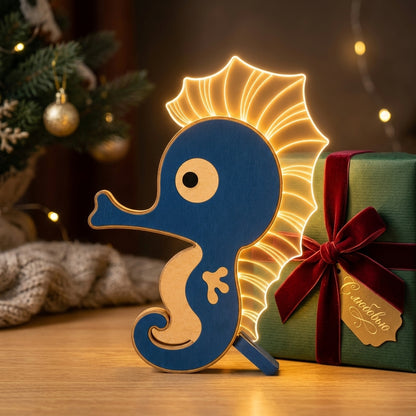 Seahorse Wooden Table Lamp — customer review photo handcrafted wooden night light | Woodwaley