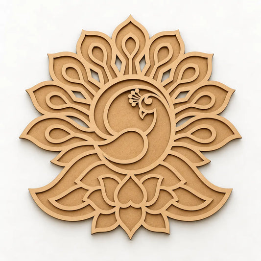 Peacock Floral Art Wooden Rangoli (Reusable DIY Template)