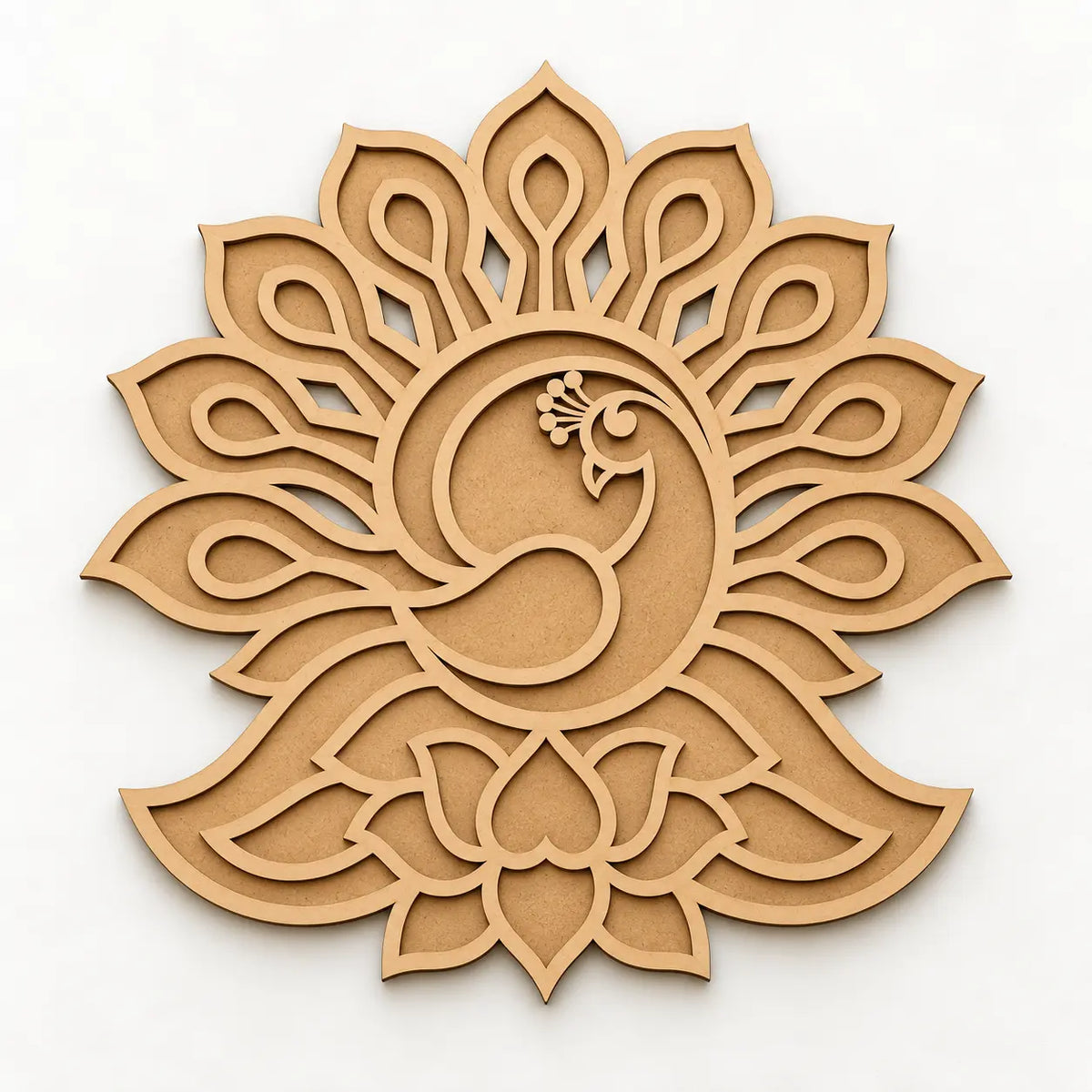 Peacock Floral Art Wooden Rangoli (Reusable DIY Template)